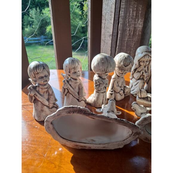 Vintage Ceramic White 13 Piece Nativity Set 1980 Duncan Enterprises Christmas - Picture 8 of 10